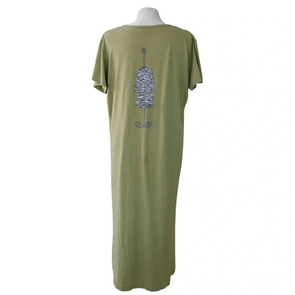 *Flaw* Superline USA Maxi Dress Fashion Mannequins Block Print Asparagus Green L - Picture 3 of 14